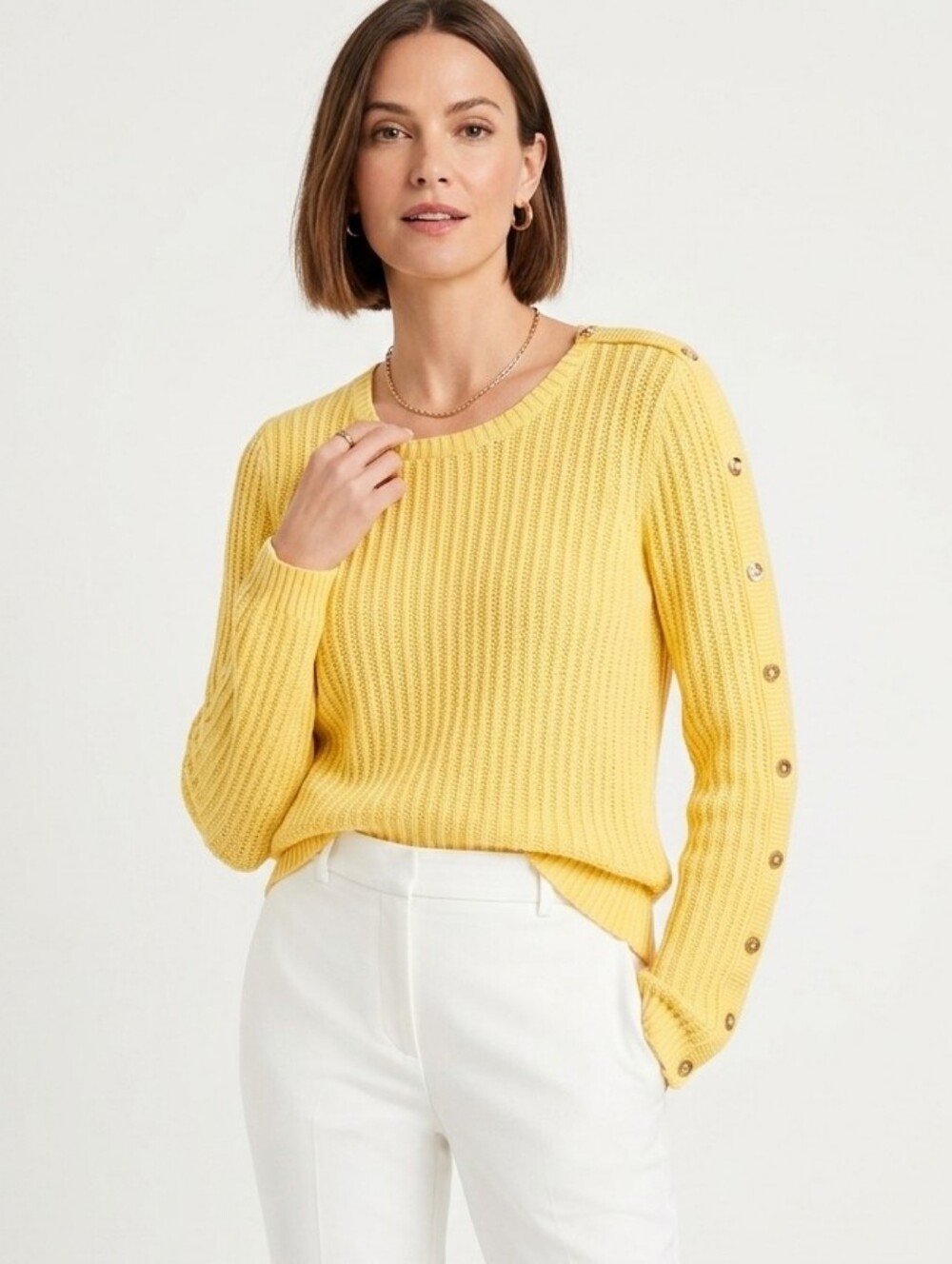 Talbots Yellow Crew Neck Knit Sweater Large